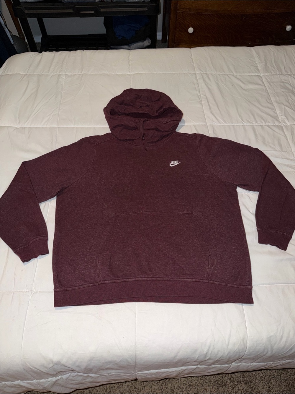 Nike Men’s Burgundy Pullover Hoodie with Small White Swoosh